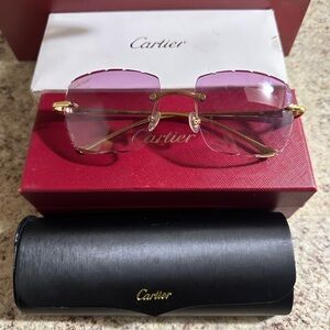 Cartier Women's Pink and Gold Sunglasses